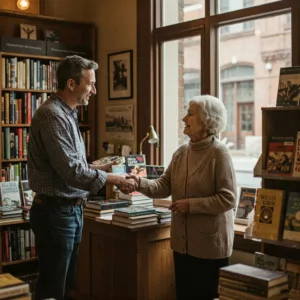Image: a visual of a handshake or a loyal customer returning to a store
